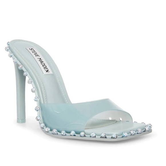 Steve Madden Shoes - Steve Madden Zabrina Rhinestone Trimmed Mint Square Toe Slip On Slide Heels